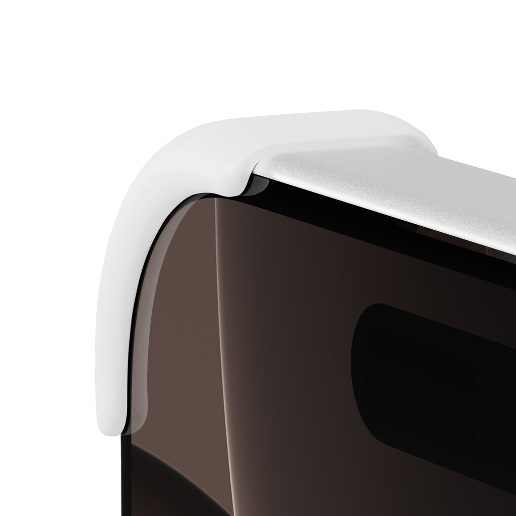 EKE minimalistische iPhone 16 Pro und iPhone 16 Pro Max Hülle in Weiß mit Eckenschutz, linke Seitenansicht
