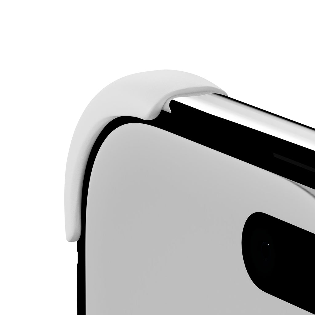 EKE minimalistische iPhone 17 Air Hülle in Weiß mit Eckenschutz, linke obere Seitenansicht