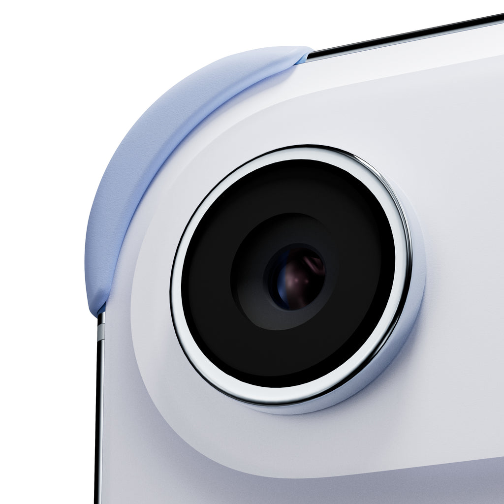 EKE minimalistische iPhone 17 Air Hülle in Blau mit Eckenschutz, Detailansicht der Kamera Linse
