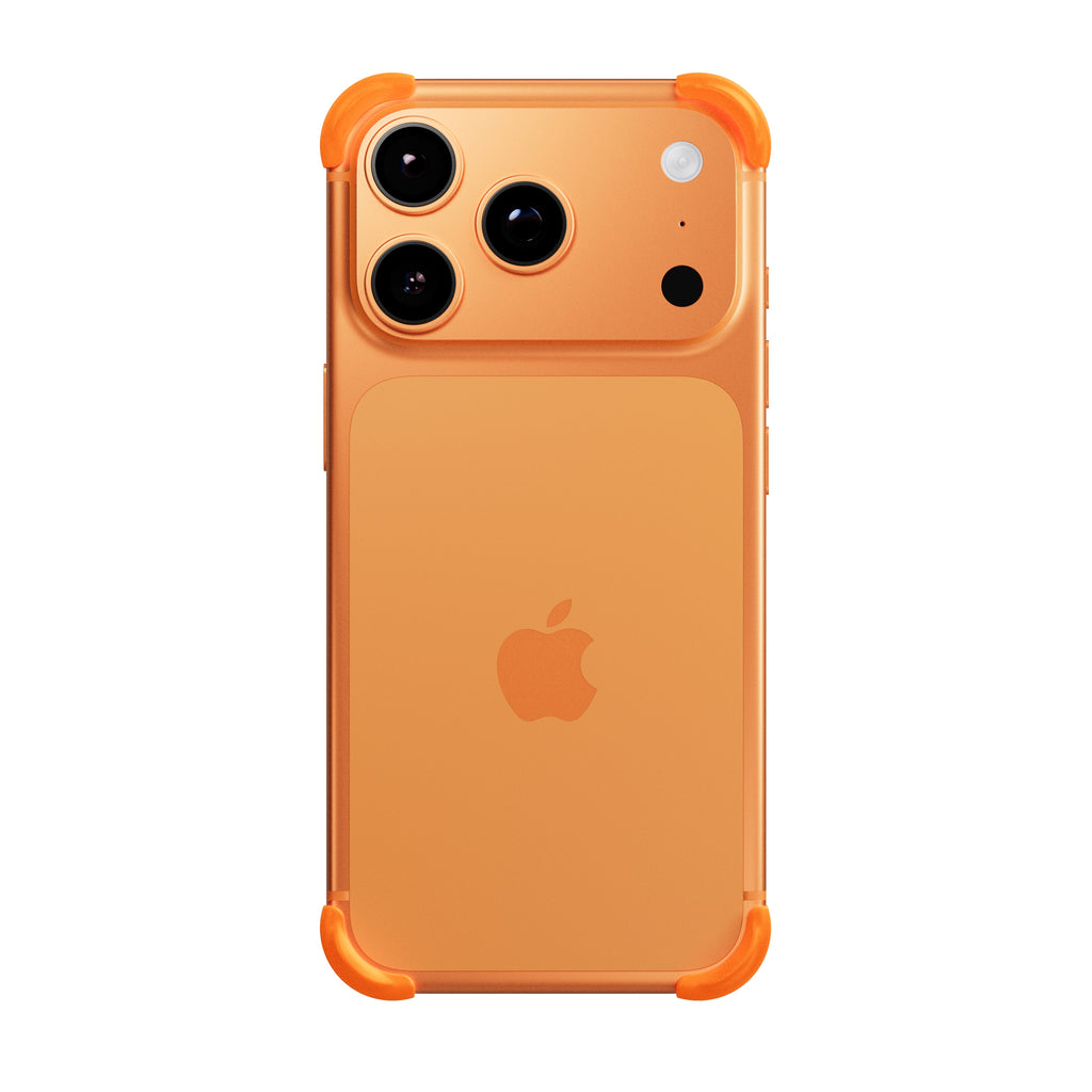 EKE minimalistische iPhone 17 Pro Hülle in Orange mit Eckenschutz, Rückansicht