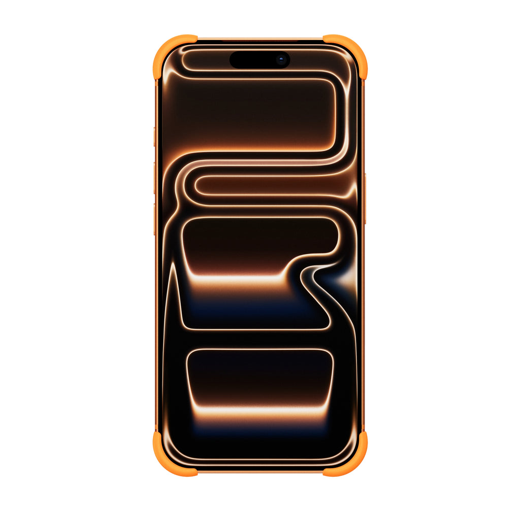 EKE minimalistische iPhone 17 Pro Hülle in Orange mit Eckenschutz, Frontansicht
