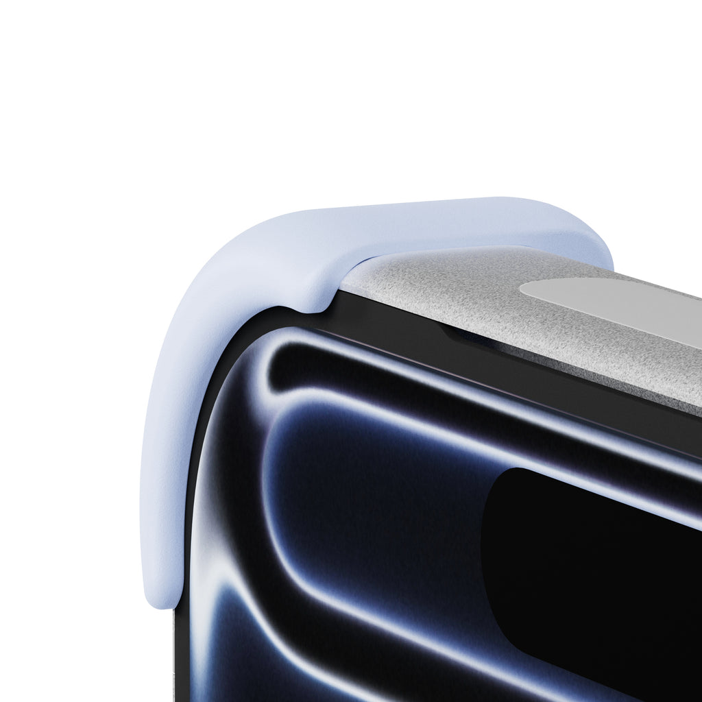 EKE minimalistische iPhone 17 Pro Hülle in Blau mit Eckenschutz, linke Seitenansicht
