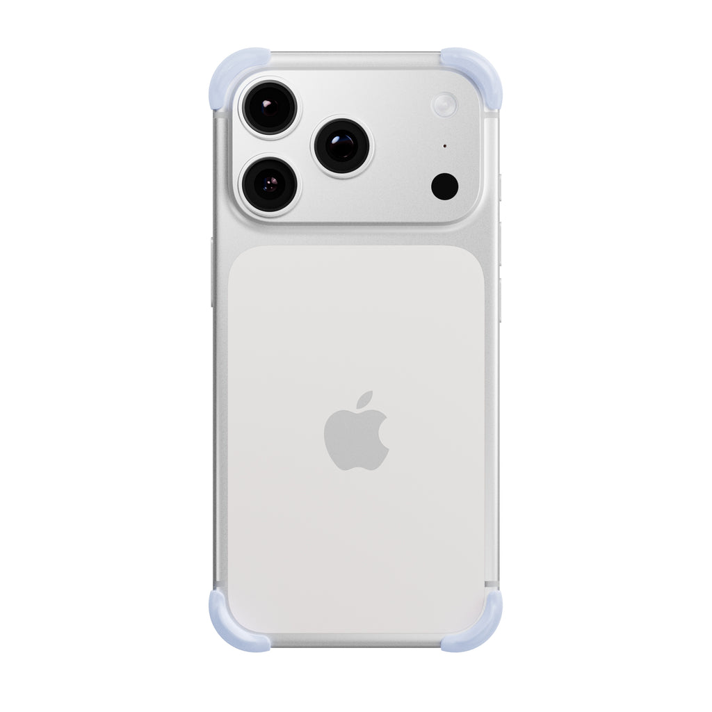EKE minimalistische iPhone 17 Pro Hülle in Blau mit Eckenschutz, Rückansicht
