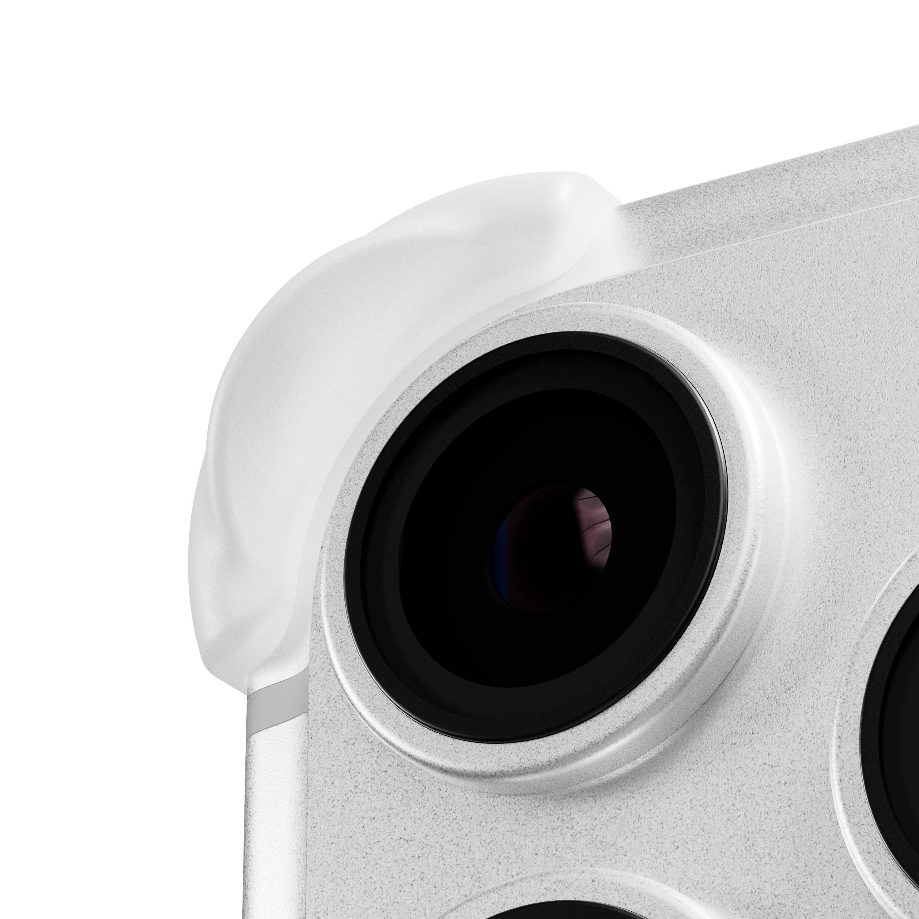 EKE minimalistische iPhone 17 Pro Hülle in Weiß mit Eckenschutz, Detailansicht der Kamera Linse