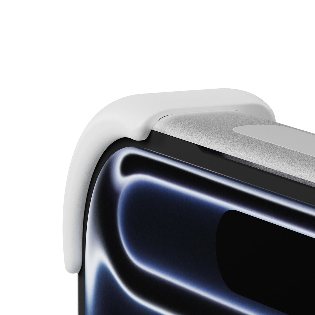EKE minimalistische iPhone 17 Pro Hülle in Weiß mit Eckenschutz, linke Seitenansicht