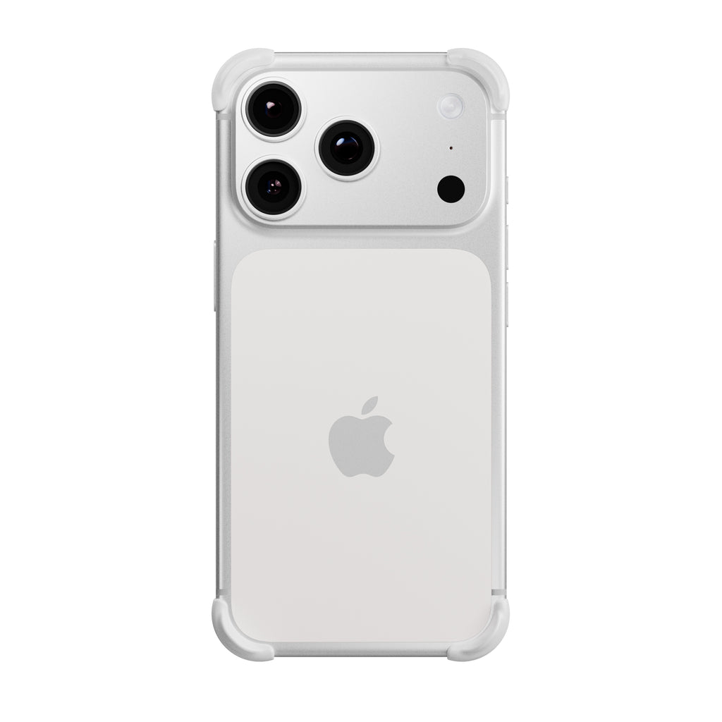 EKE minimalistische iPhone 17 Pro Hülle in Weiß mit Eckenschutz, Rückansicht