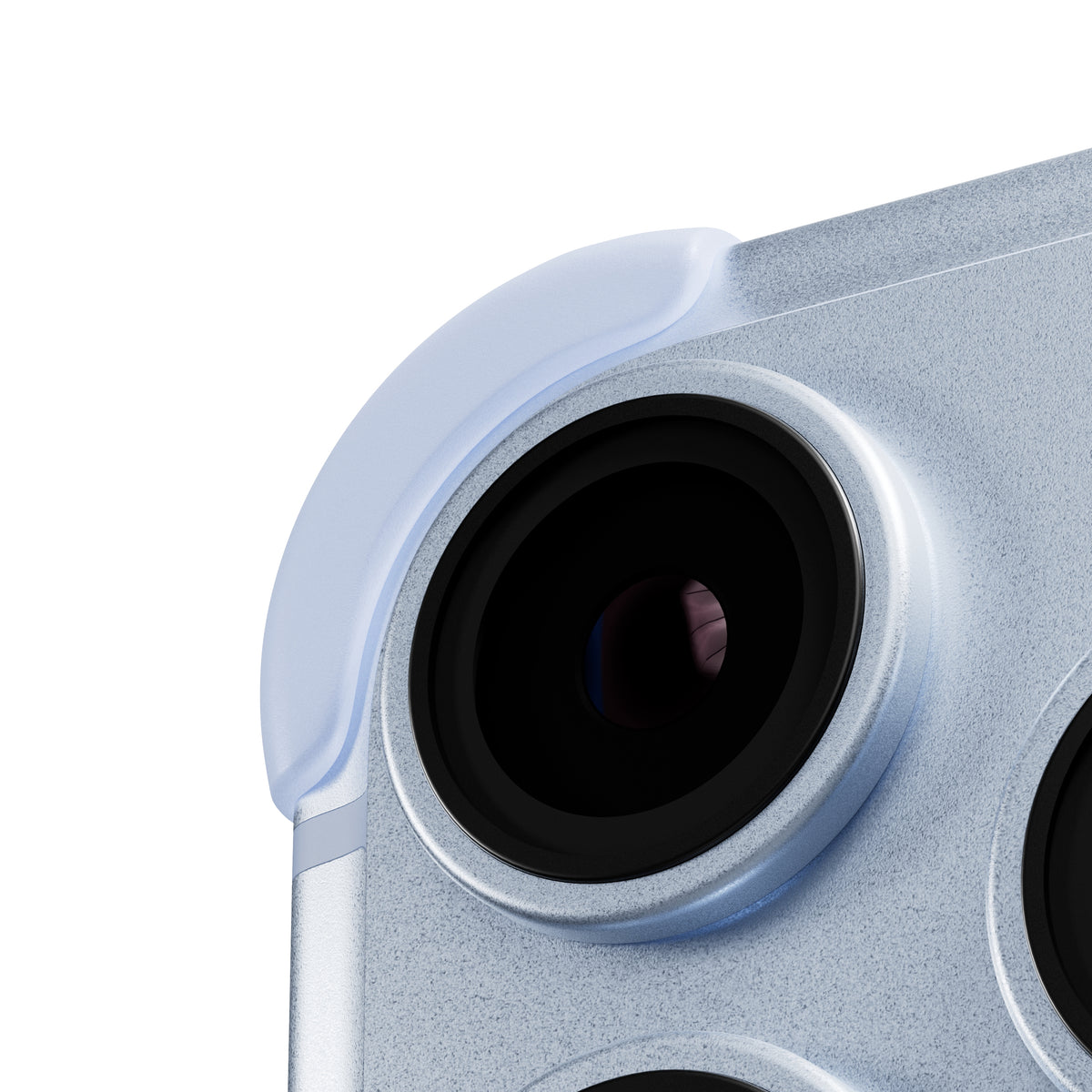 EKE 2.0 minimalistische iPhone Hülle in Skyblue mit Eckenschutz, Detailansicht der Kamera