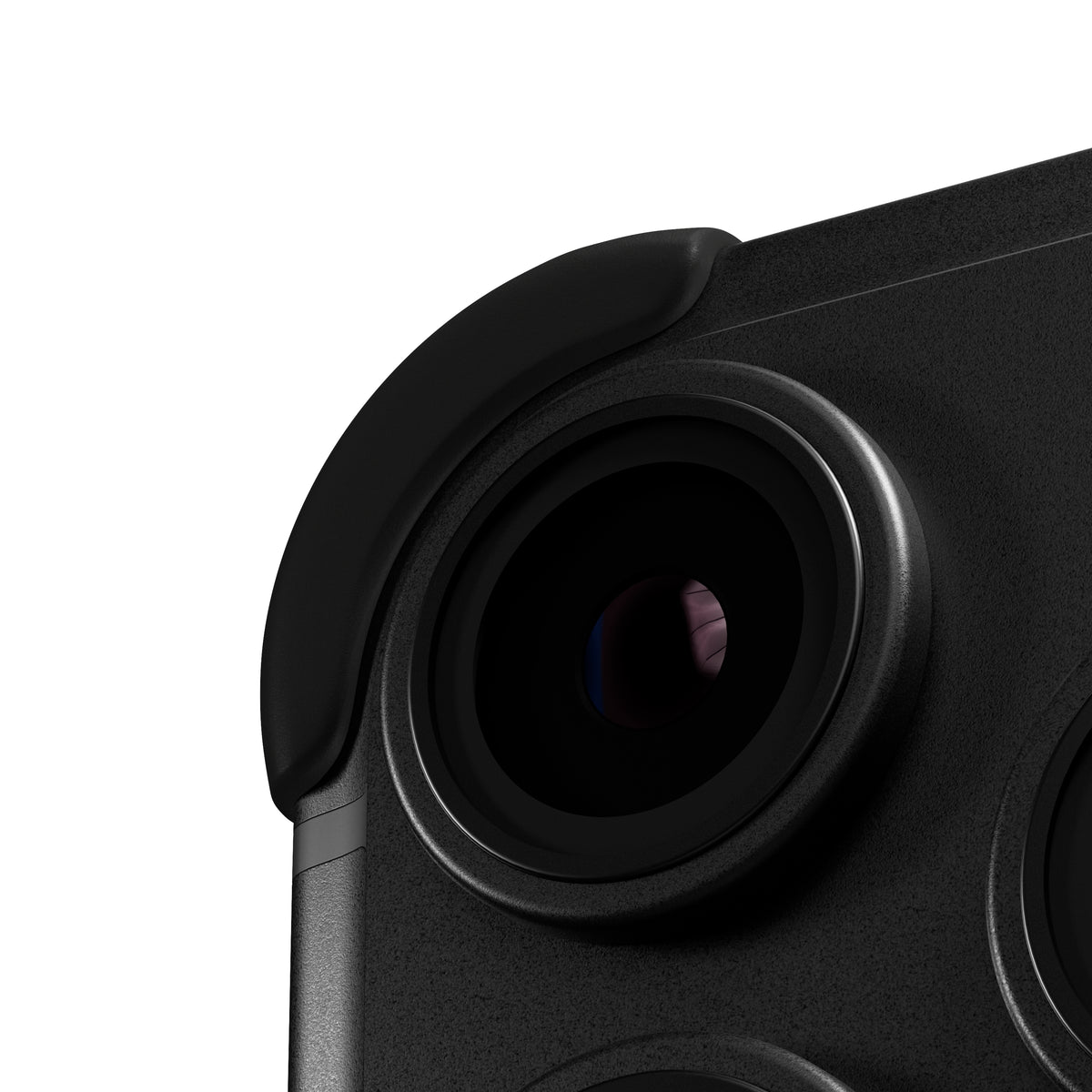 EKE 2.0 minimalistische iPhone Hülle in Schwarz mit Eckenschutz, Detailansicht der Kamera